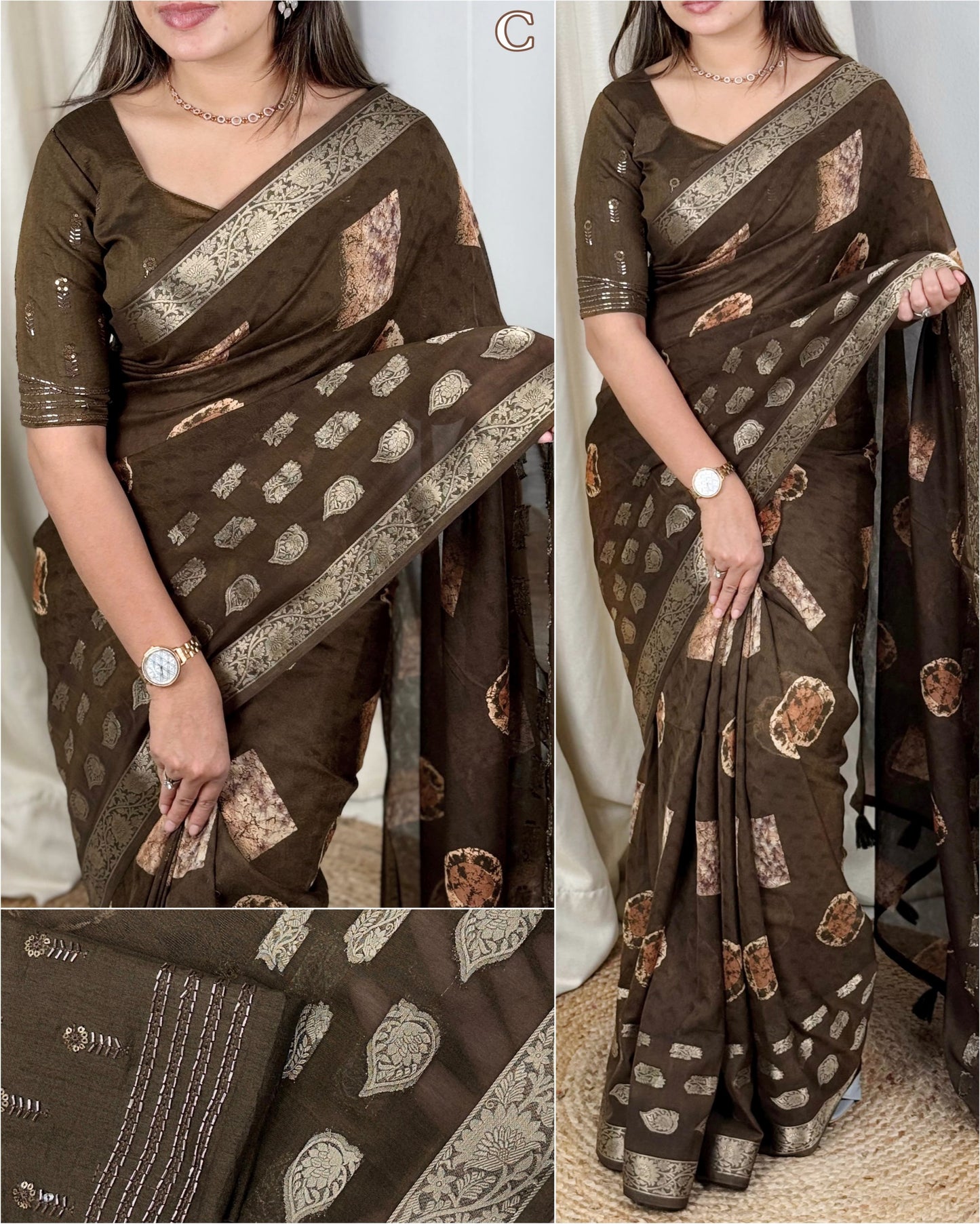 Kayatri New Designer Georgette Linen Batik Print Saree