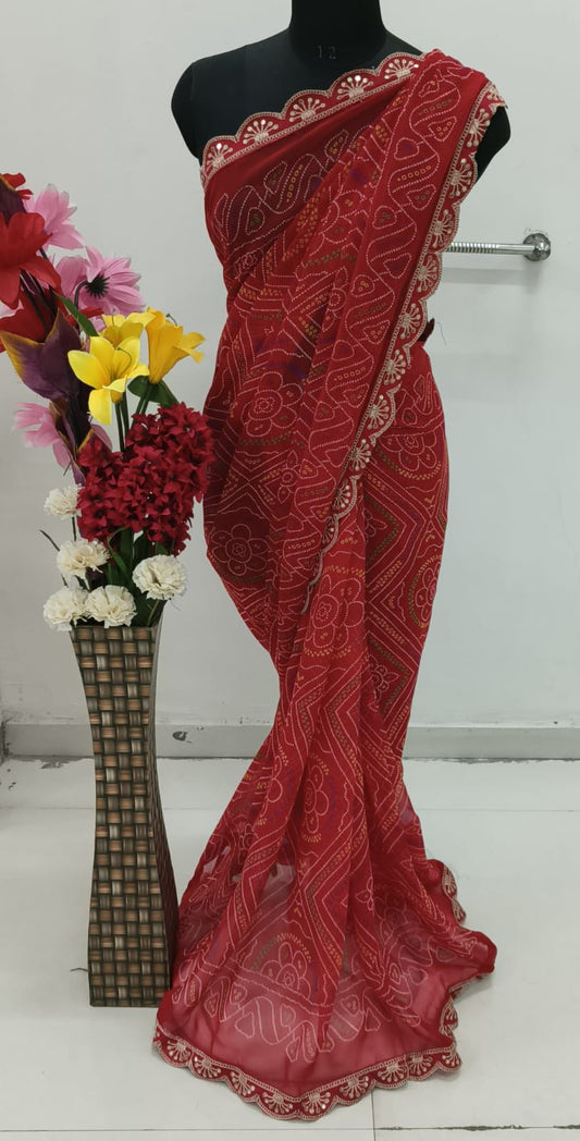 Kayatri New Georgette Leheriya Bandhani Print Saree