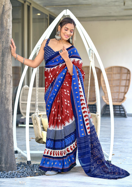 Kayatri New Primium Mulmul Cotton Block Print Saree