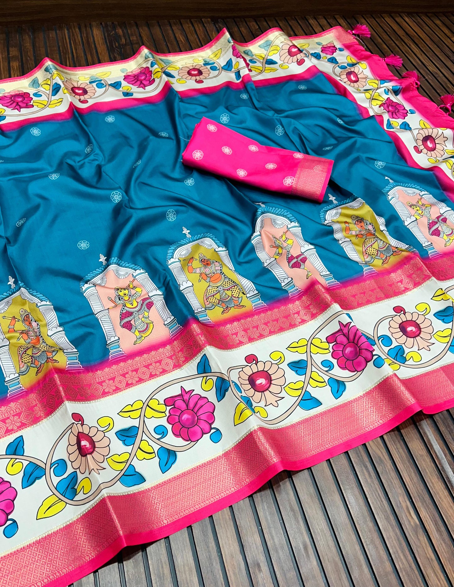 Kayatri New Soft Lichi Jackard Digital Kalamkari Saree