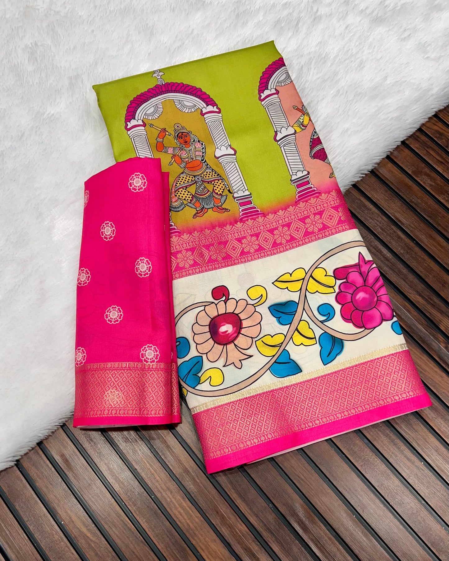Kayatri New Soft Lichi Jackard Digital Kalamkari Saree