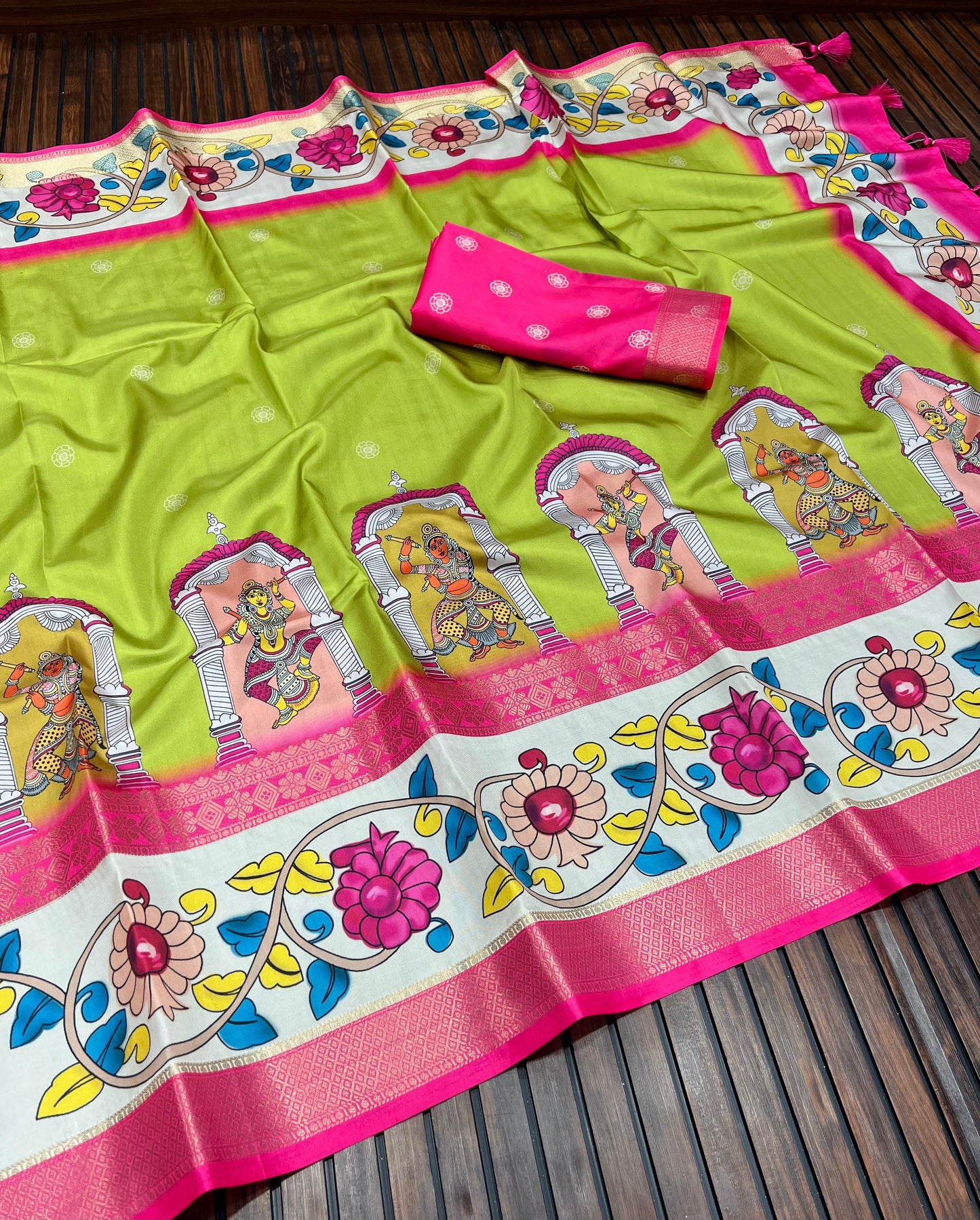 Kayatri New Soft Lichi Jackard Digital Kalamkari Saree