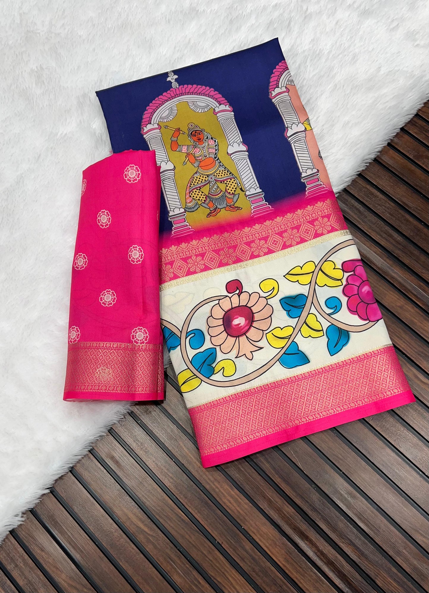 Kayatri New Soft Lichi Jackard Digital Kalamkari Saree