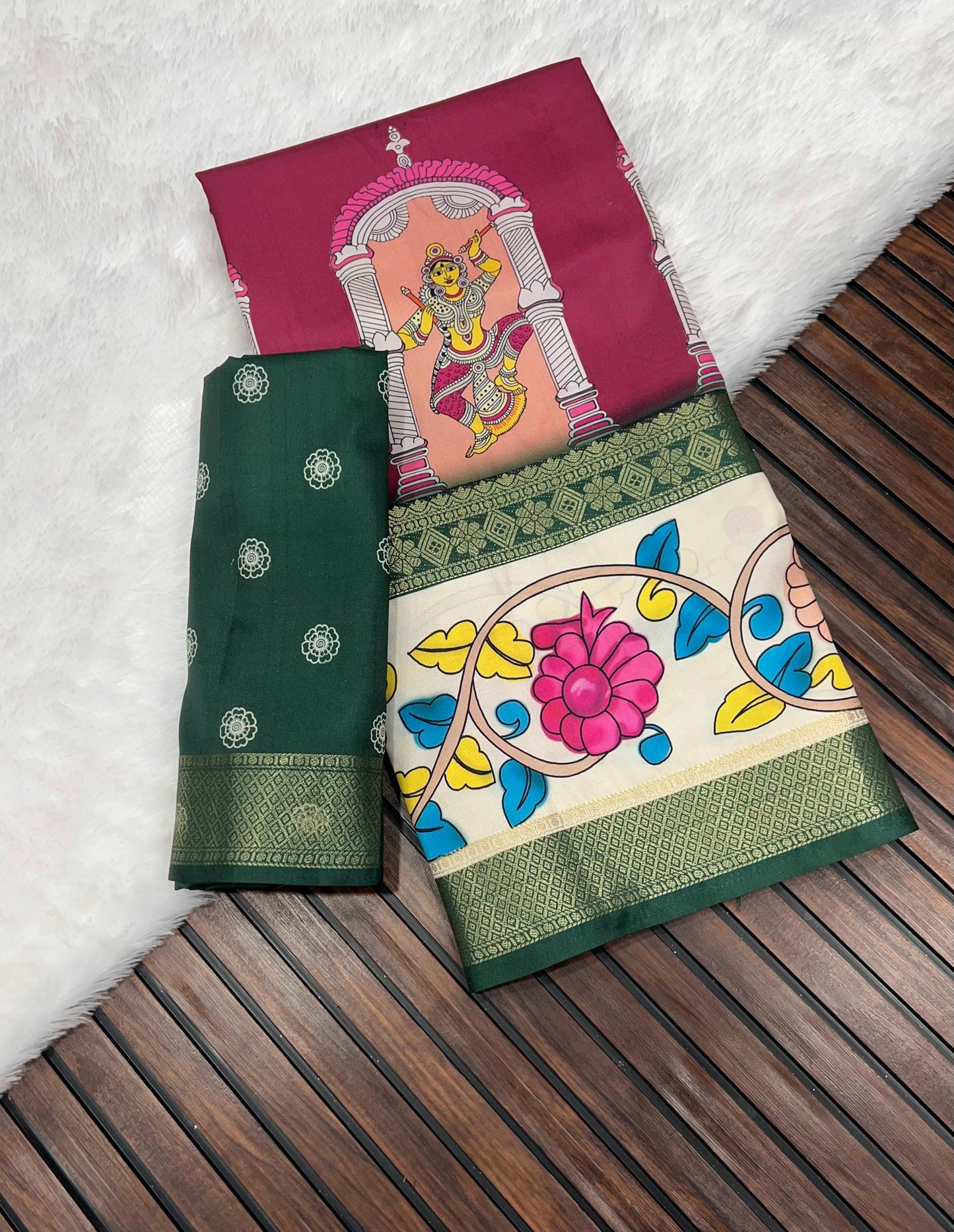 Kayatri New Soft Lichi Jackard Digital Kalamkari Saree