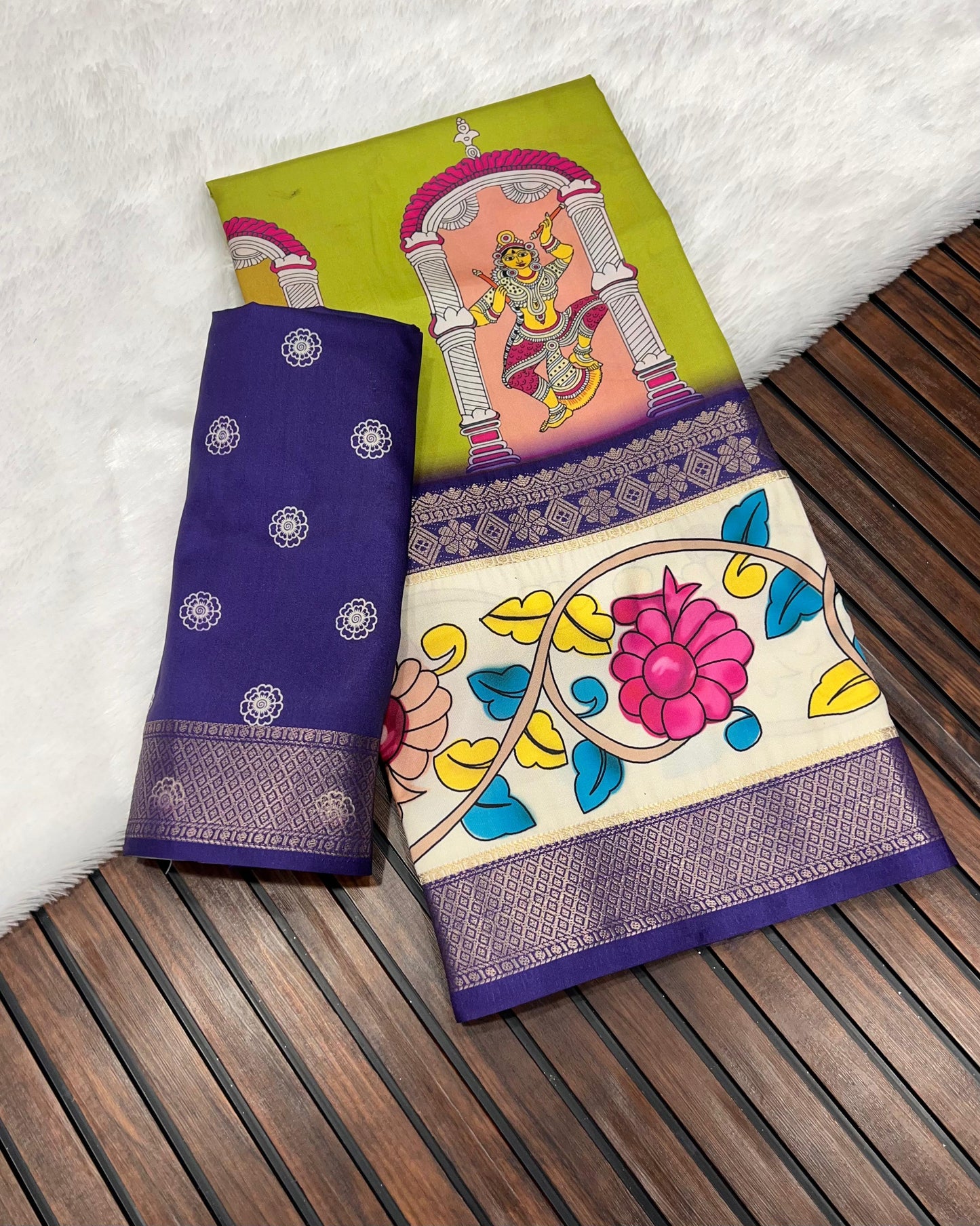 Kayatri New Soft Lichi Jackard Digital Kalamkari Saree