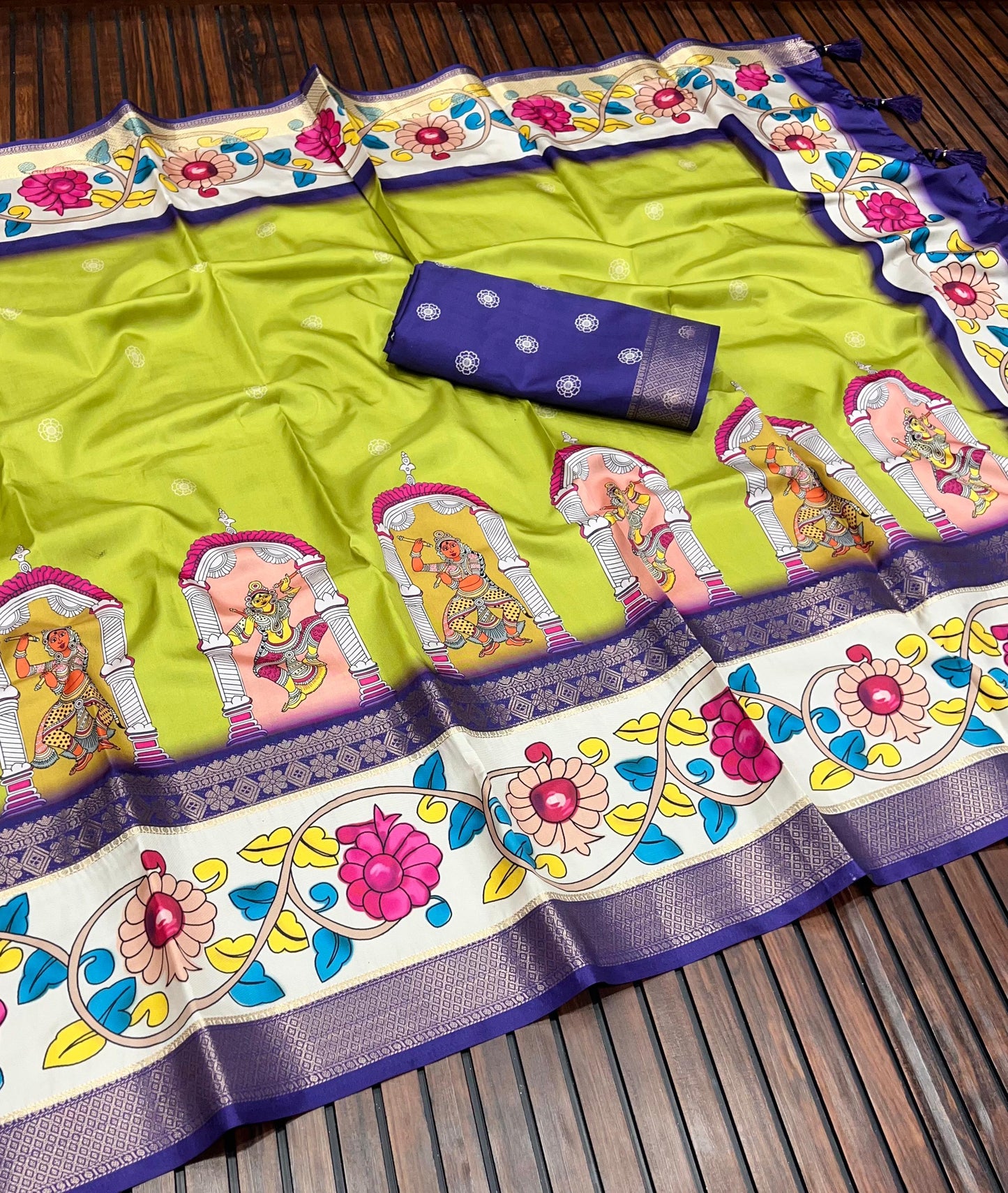 Kayatri New Soft Lichi Jackard Digital Kalamkari Saree