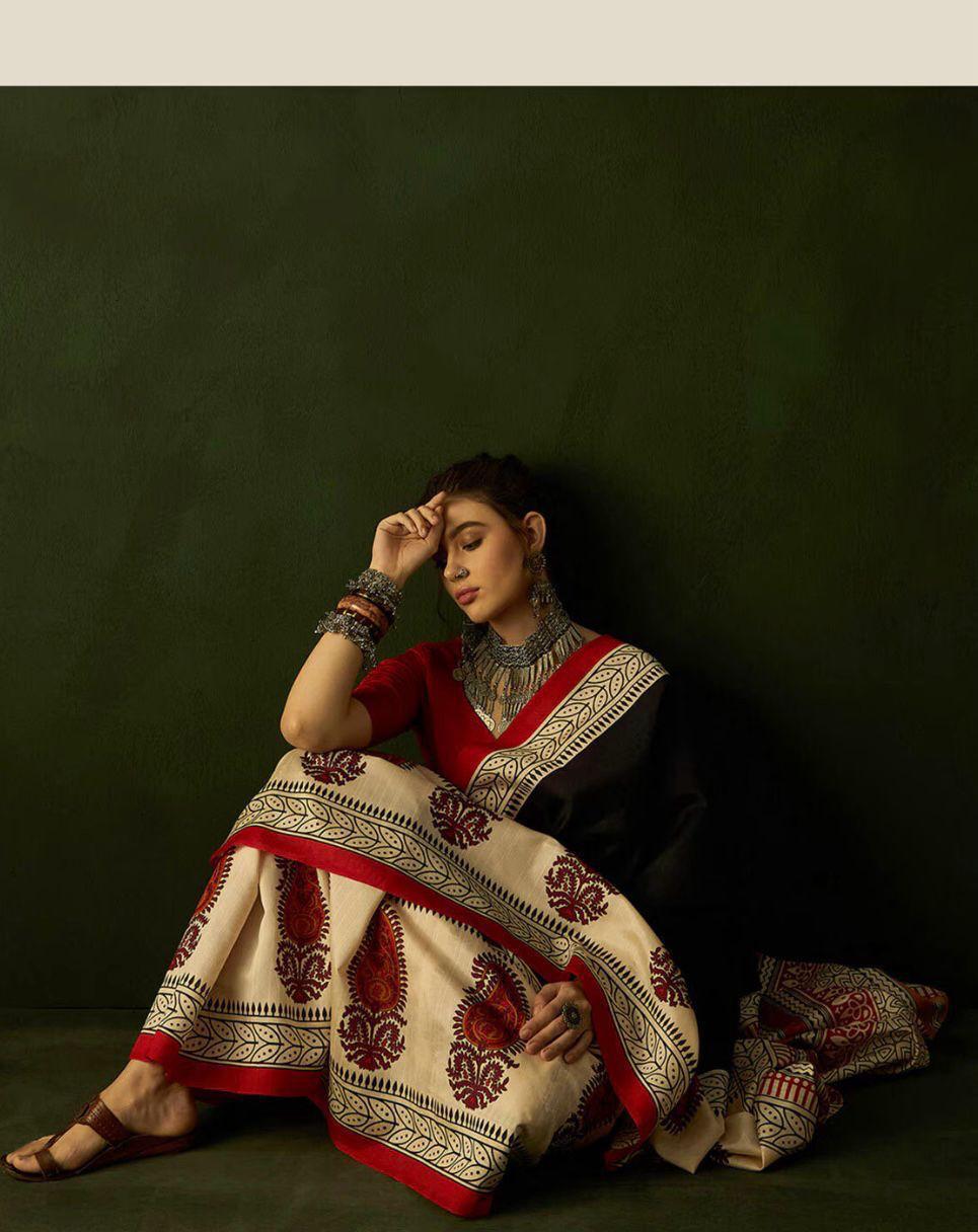 Kayatri New Soft Pure Cotton Ajrakh Block Print Saree