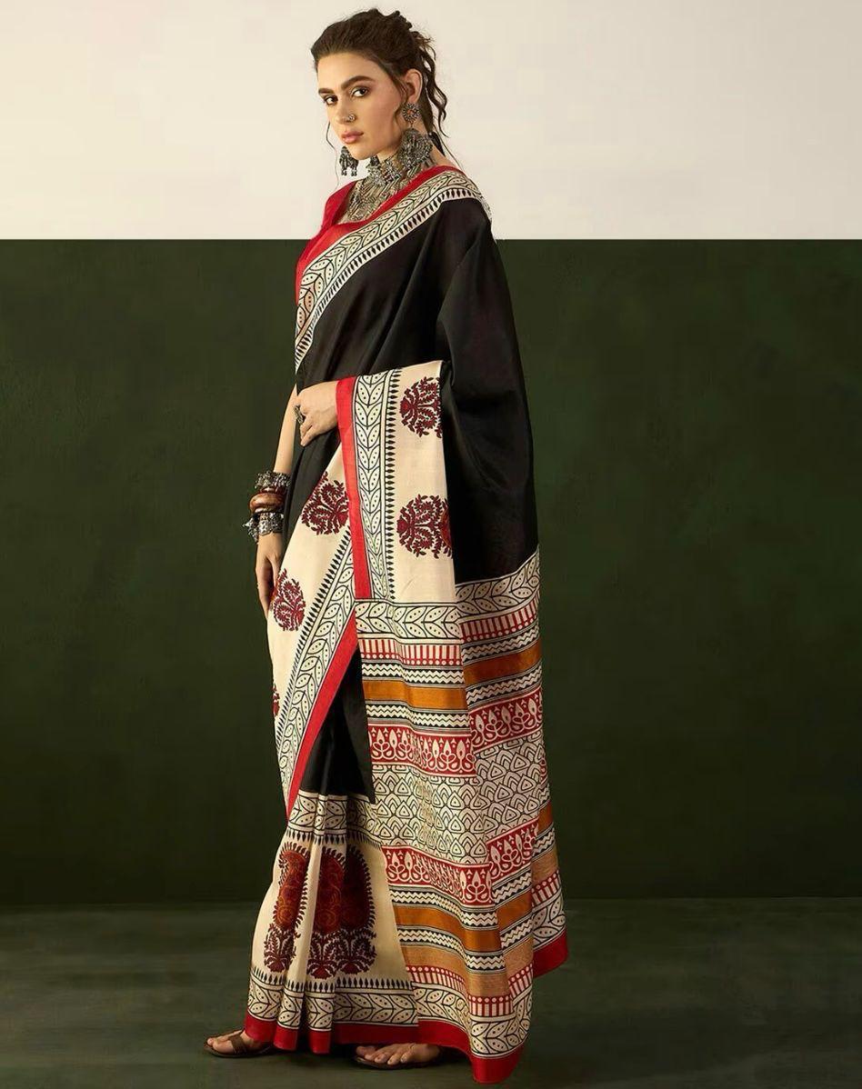 Kayatri New Soft Pure Cotton Ajrakh Block Print Saree
