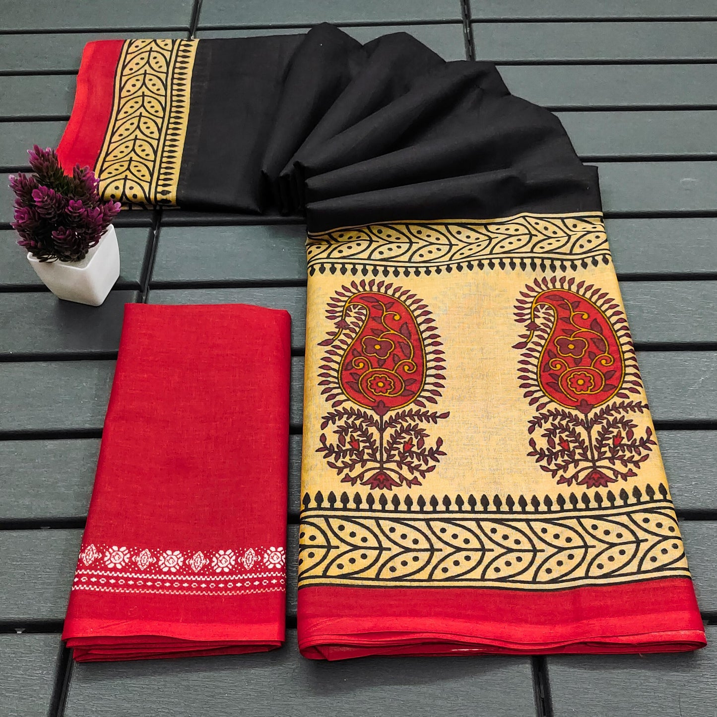 Kayatri New Soft Pure Cotton Ajrakh Block Print Saree