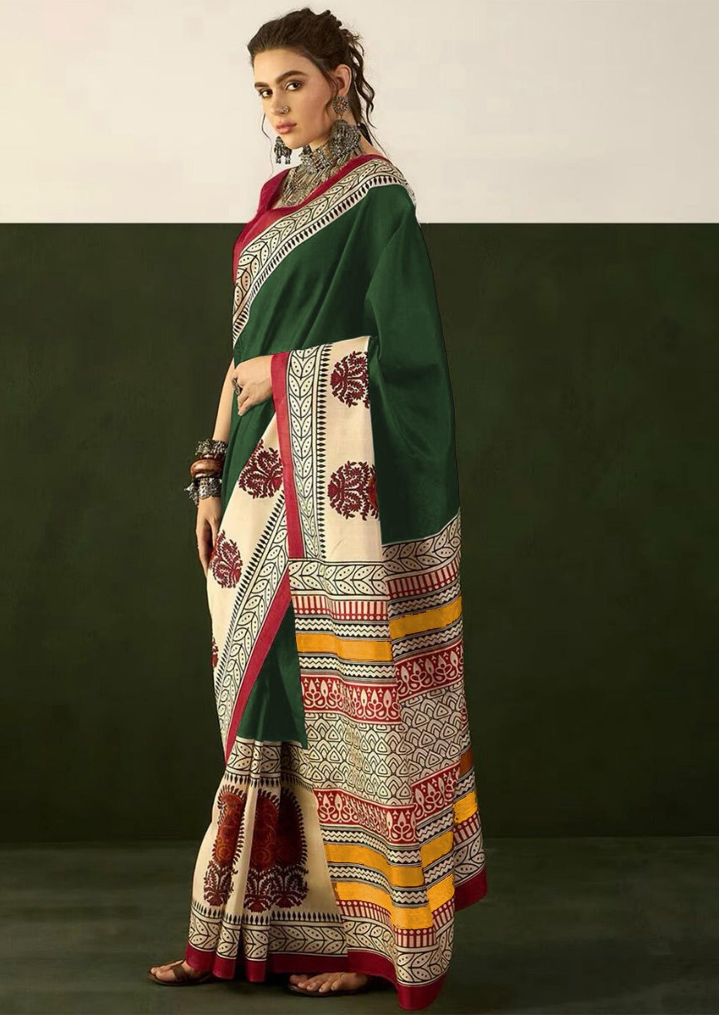 Kayatri New Soft Pure Cotton Ajrakh Block Print Saree