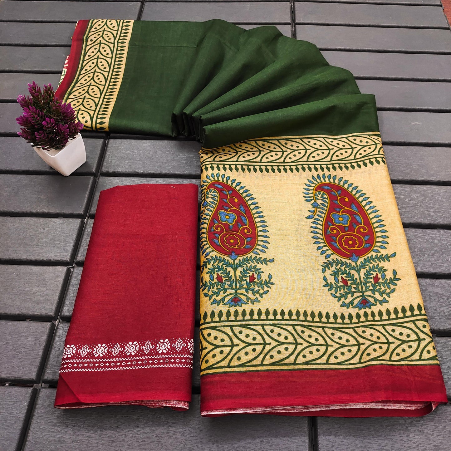 Kayatri New Soft Pure Cotton Ajrakh Block Print Saree