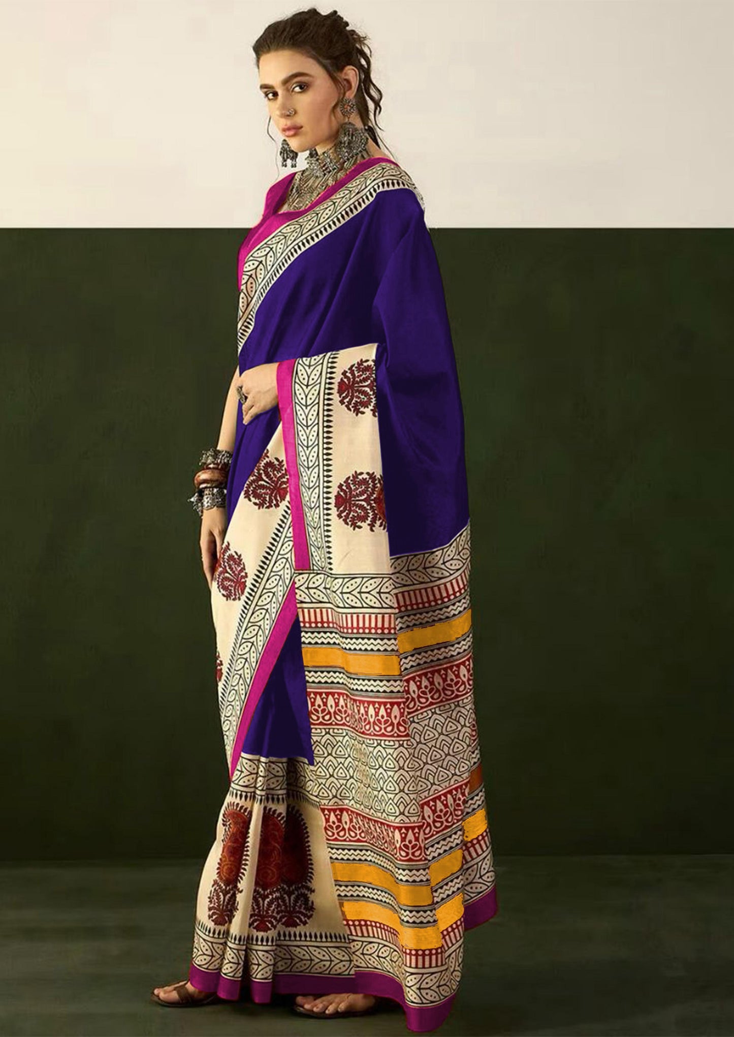 Kayatri New Soft Pure Cotton Ajrakh Block Print Saree