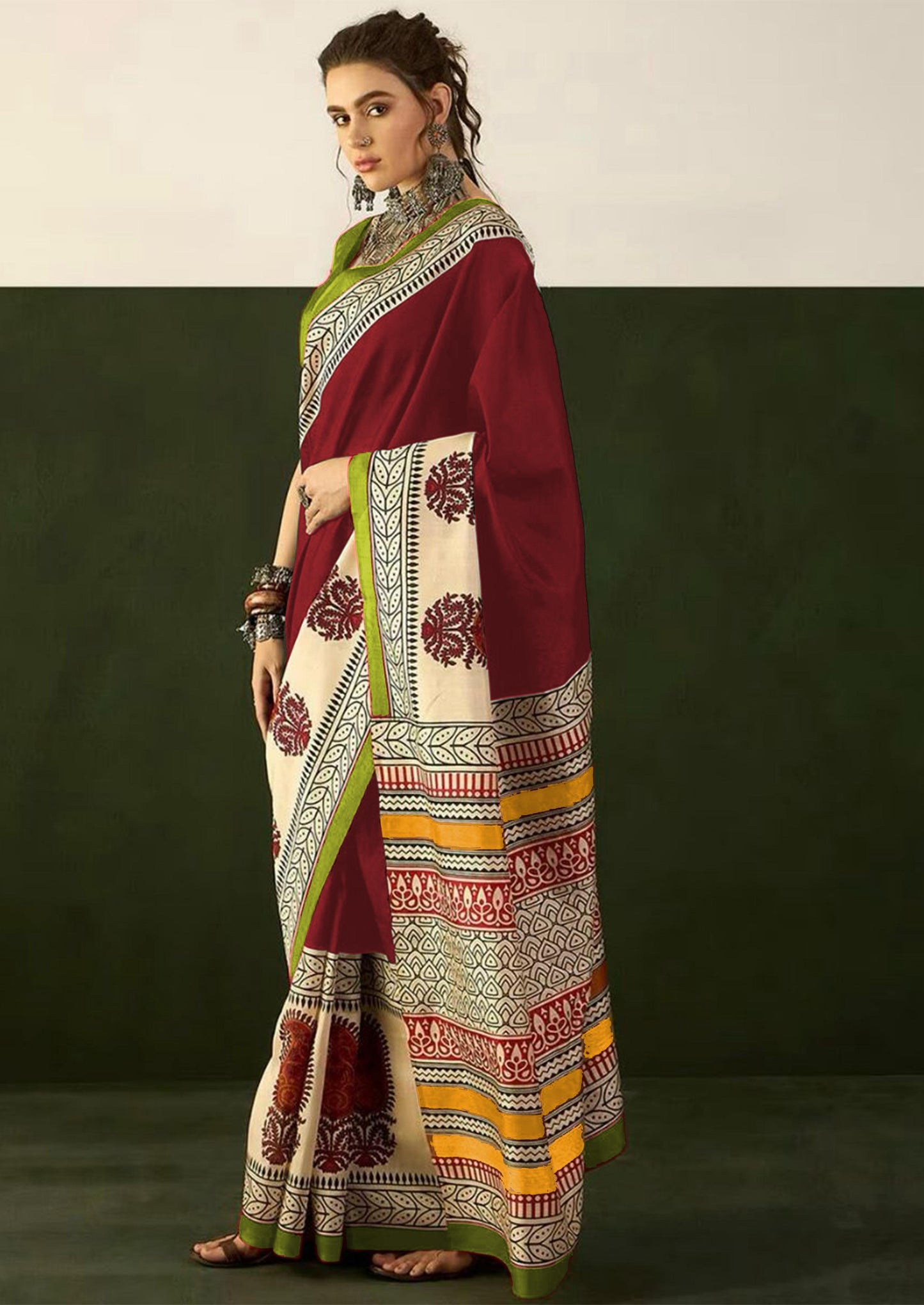 Kayatri New Soft Pure Cotton Ajrakh Block Print Saree