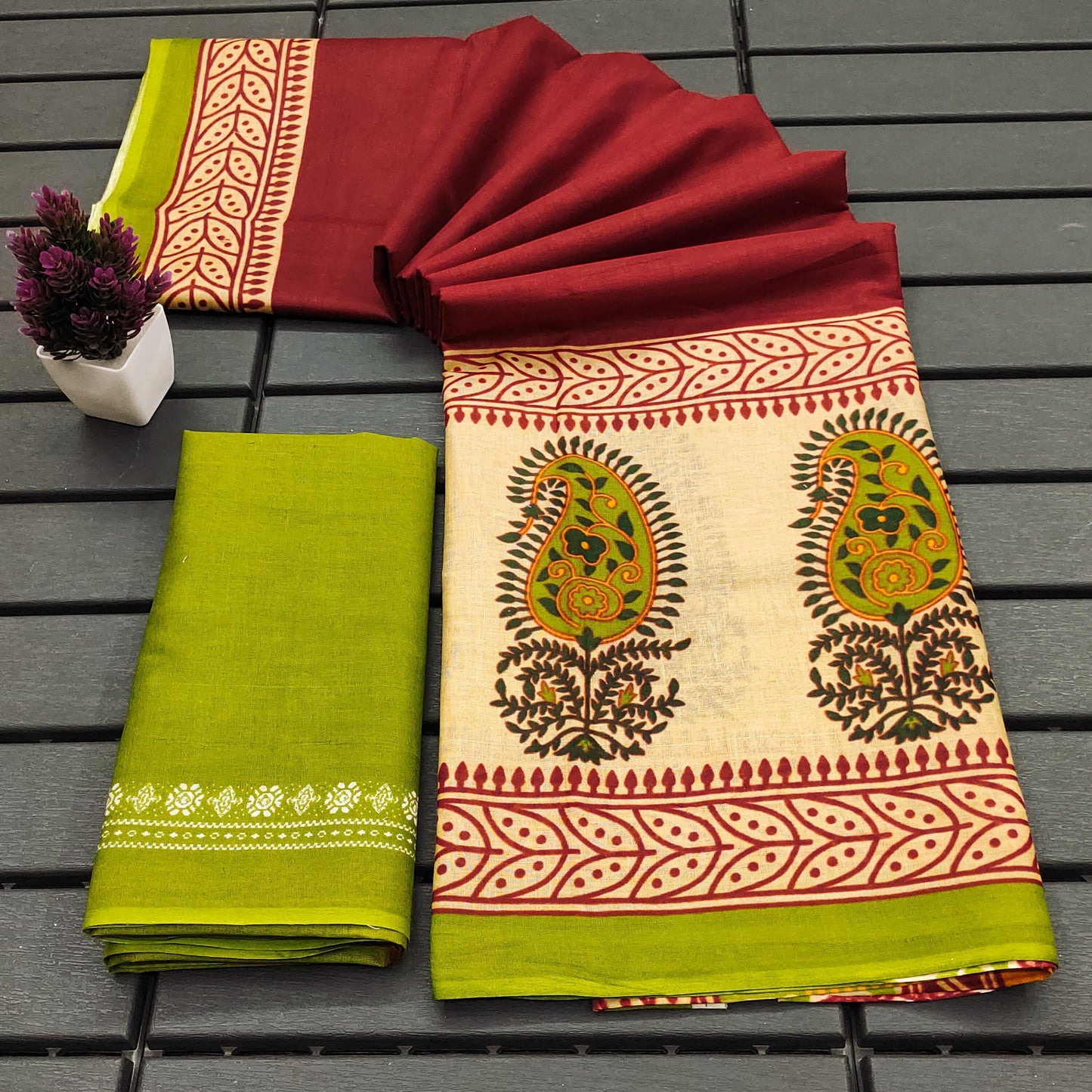 Kayatri New Soft Pure Cotton Ajrakh Block Print Saree