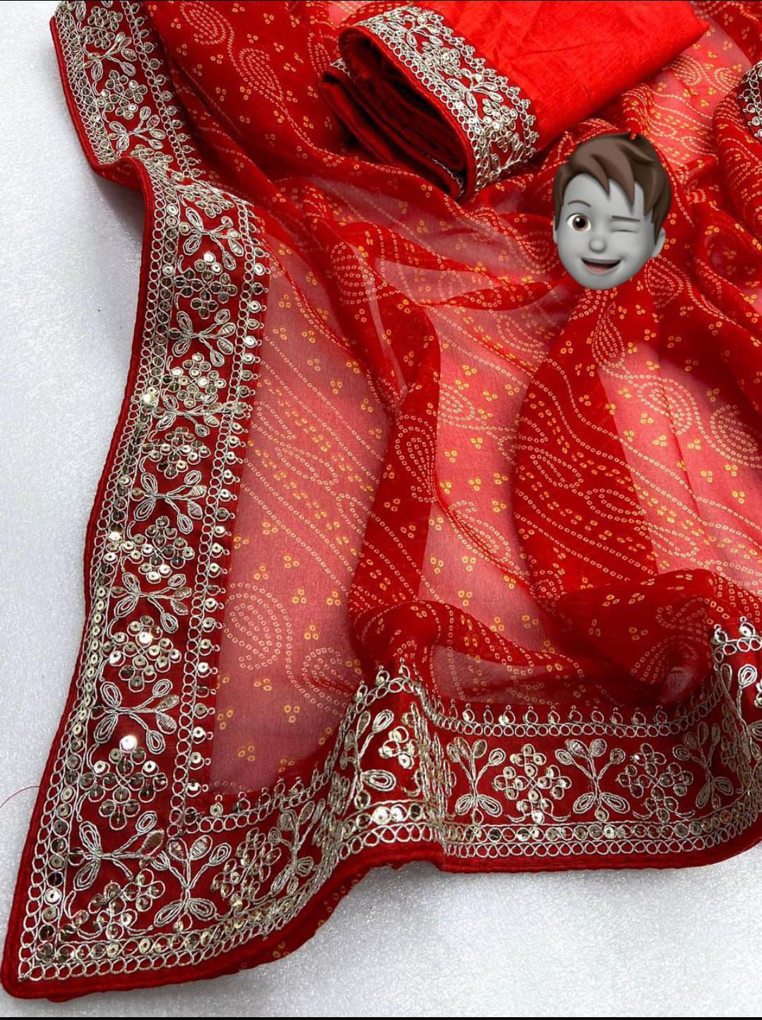 Kayatri New Georgette Multi Sequence Lace Patti Work Saree