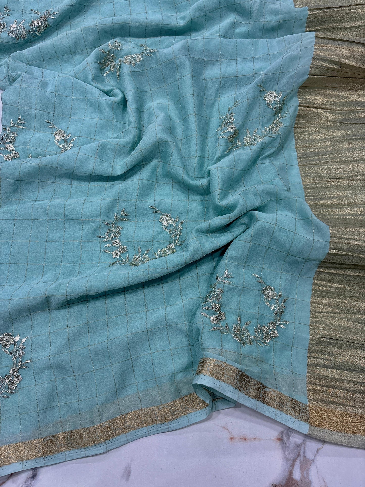 Kayatri New Pure Chinon Viscose Sequence Embroidary Work Saree