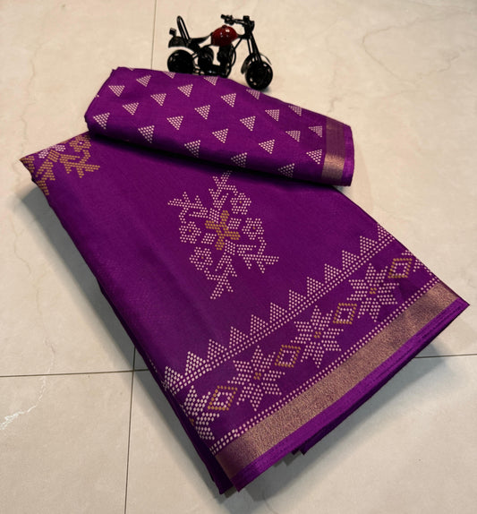 Kayatri New Super Hit Flowers Print Soft Mul Slub Cotton Saree