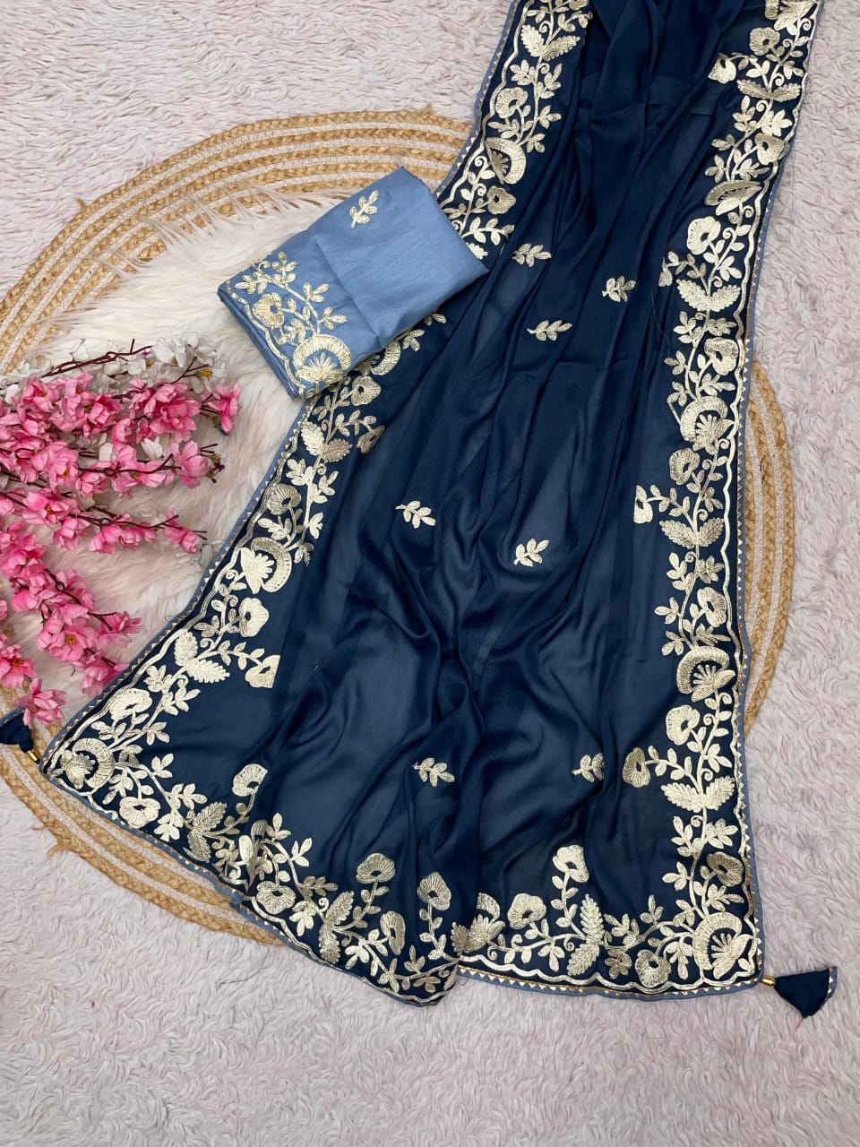Kayatri New Blooming Chocolate Gota Ribbon Work Saree
