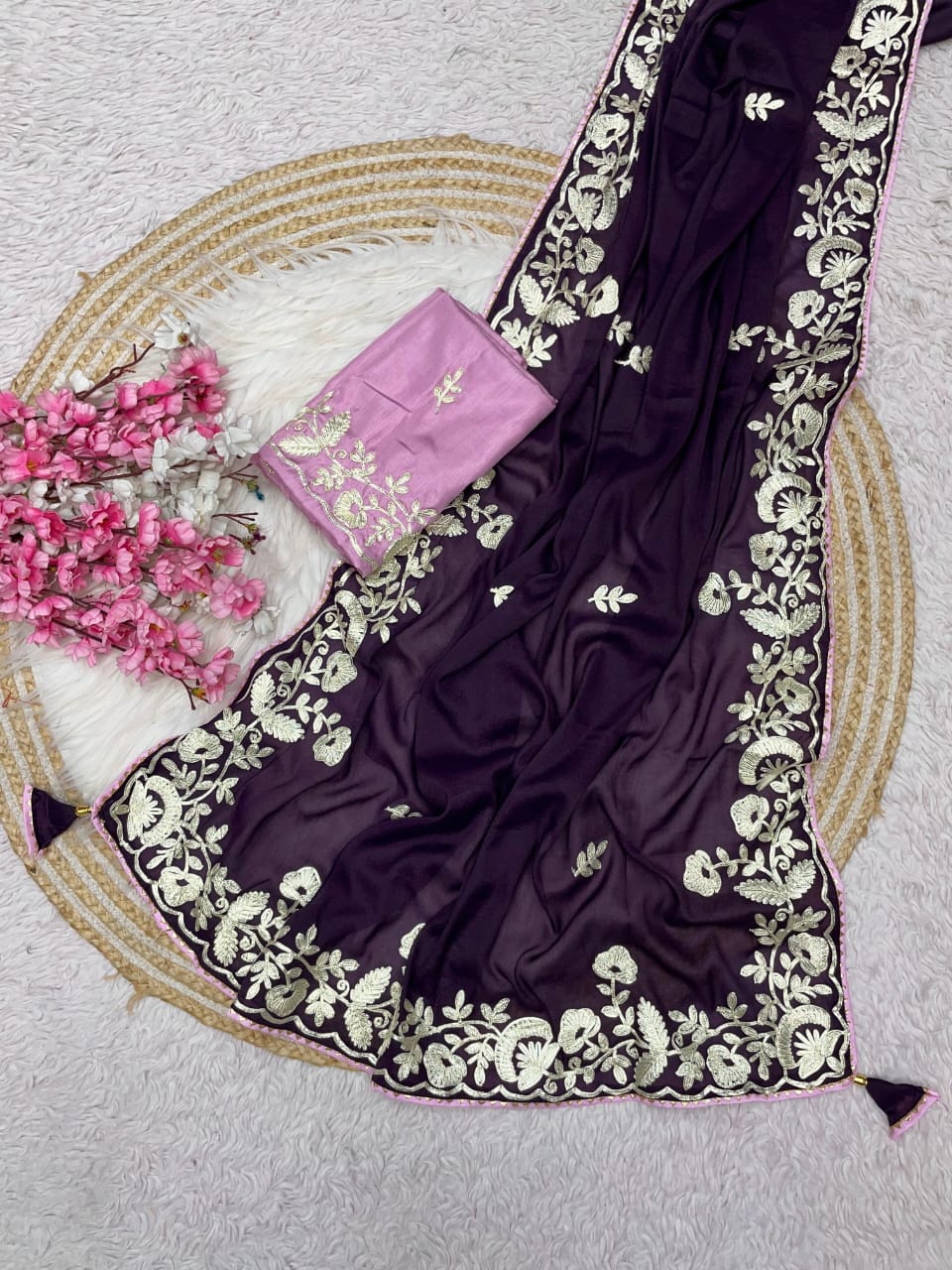 Kayatri New Blooming Chocolate Gota Ribbon Work Saree
