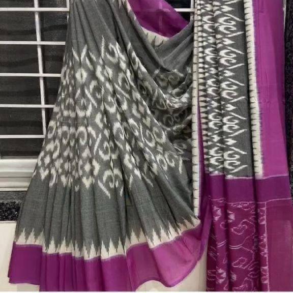 Kayatri New Soft Pure Cotton Ikkat Special Block Print Saree