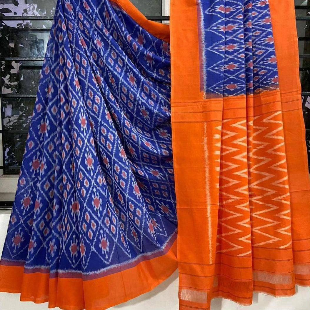 Kayatri New Soft Pure Cotton Ikkat Special Block Print Saree