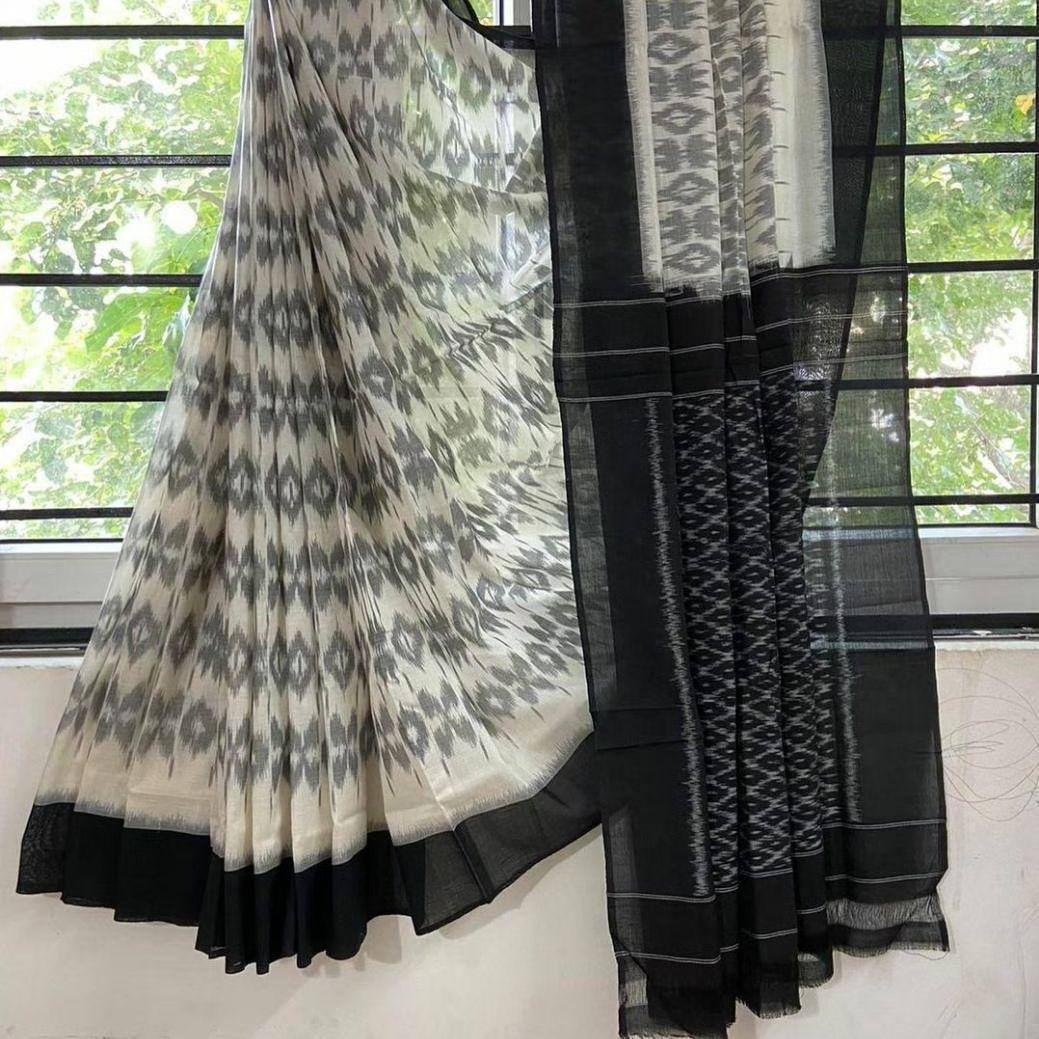 Kayatri New Soft Pure Cotton Ikkat Special Block Print Saree