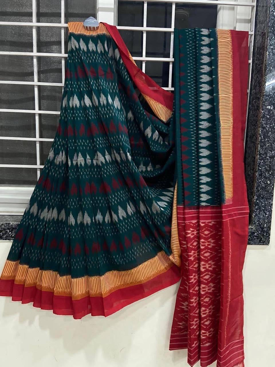 Kayatri New Soft Pure Cotton Ikkat Special Block Print Saree