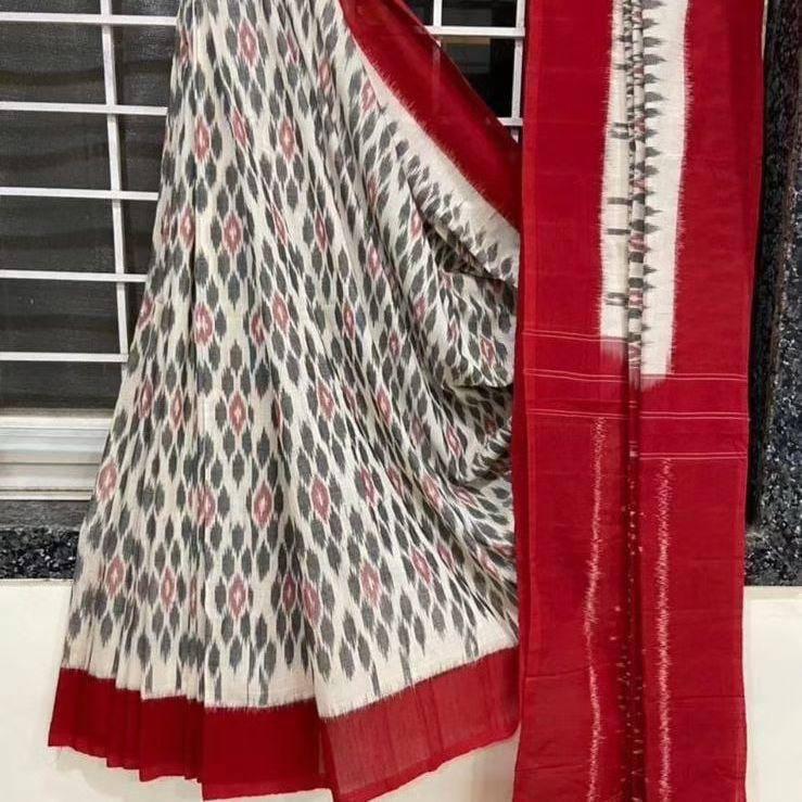 Kayatri New Soft Pure Cotton Ikkat Special Block Print Saree