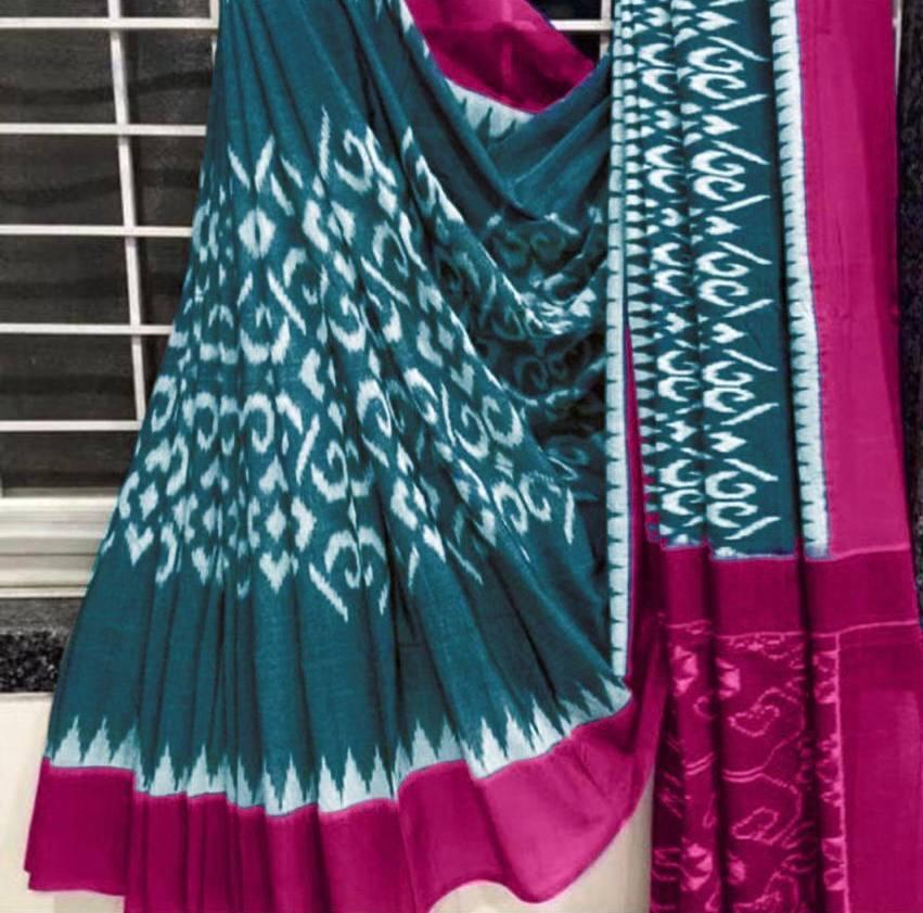 Kayatri New Soft Pure Cotton Ikkat Special Block Print Saree