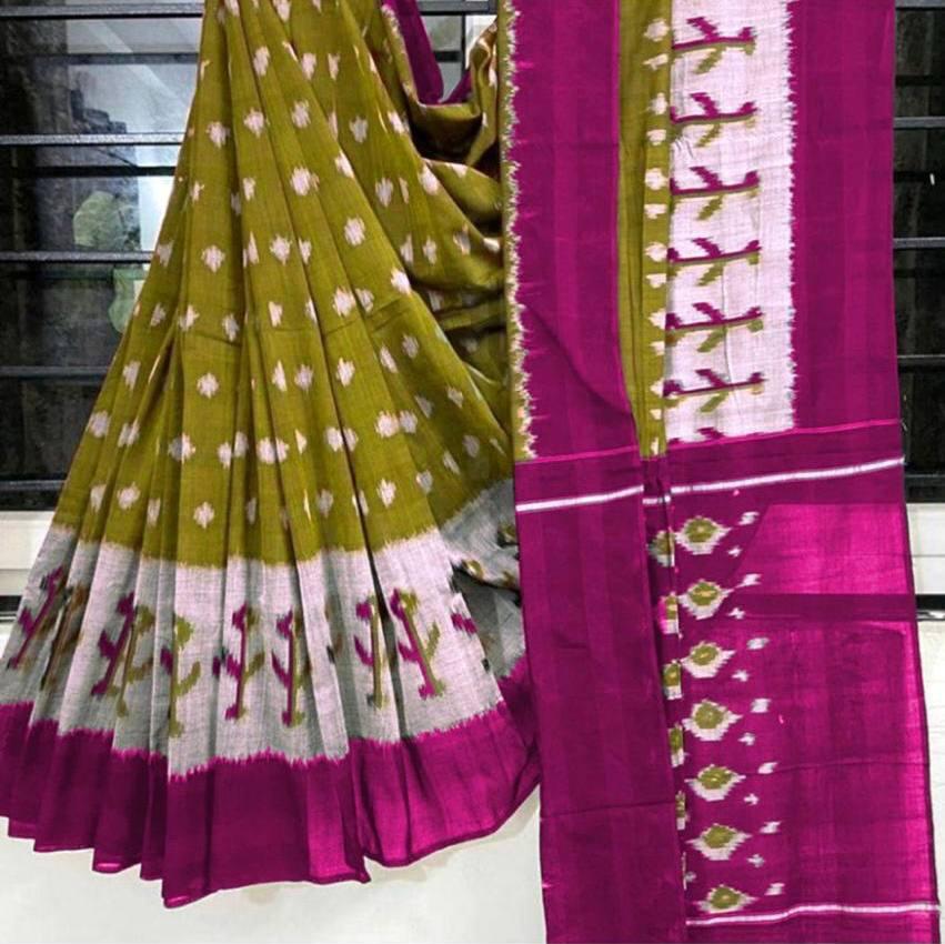 Kayatri New Soft Pure Cotton Ikkat Special Block Print Saree
