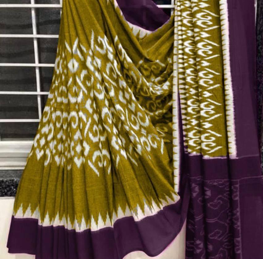 Kayatri New Soft Pure Cotton Ikkat Special Block Print Saree