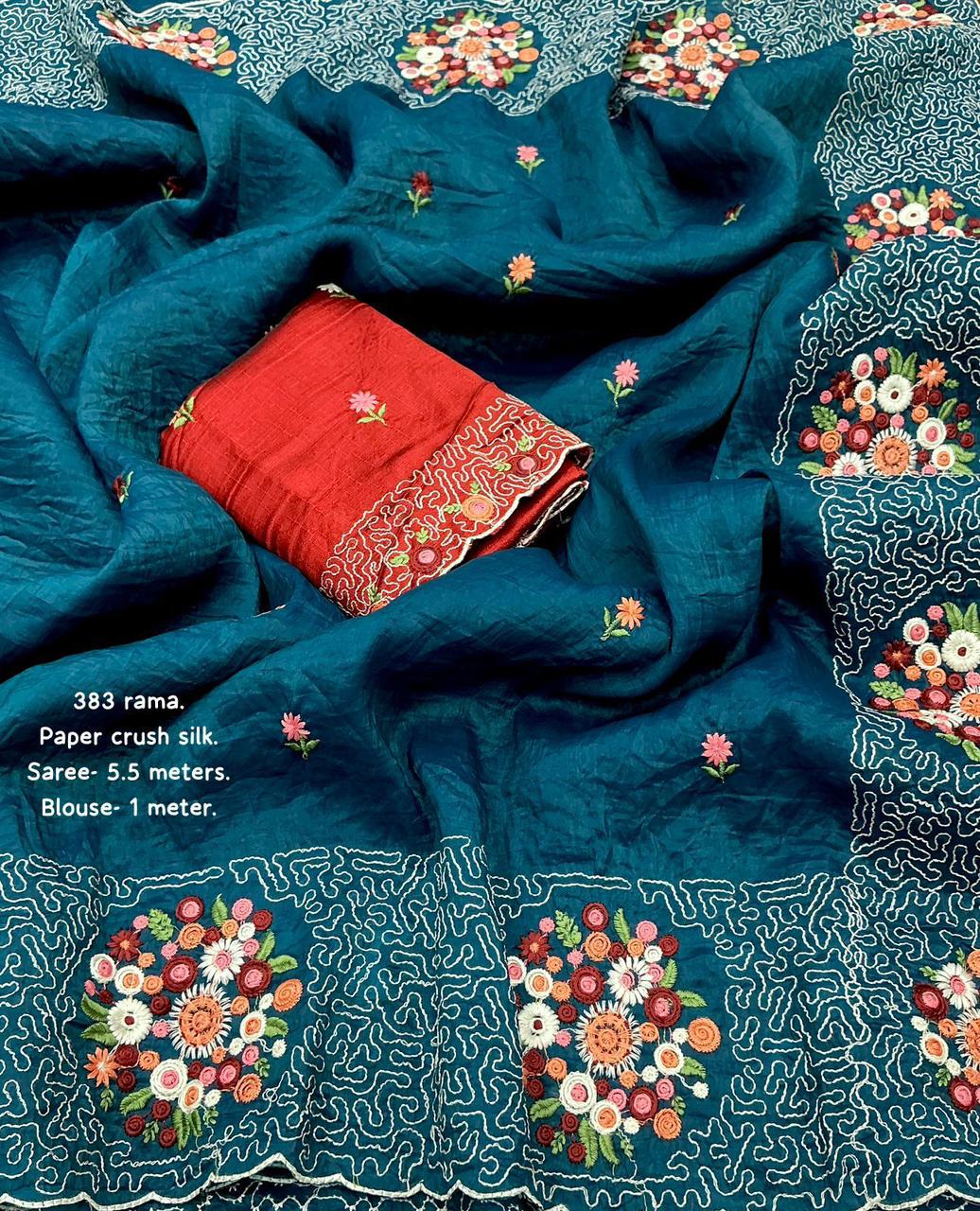 Kayatri New Soft Paper Crush Emboridary Saree