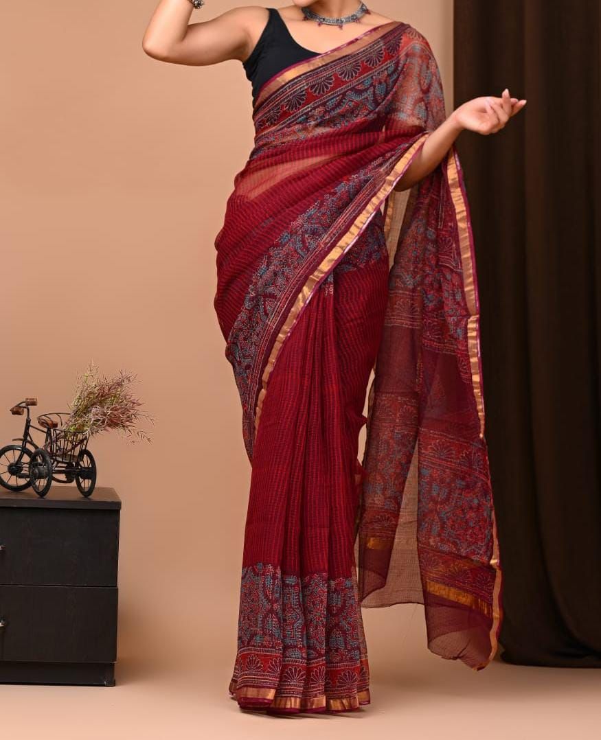 Kayatri New Kota Doria Digital Print With Zari Weaving Saree