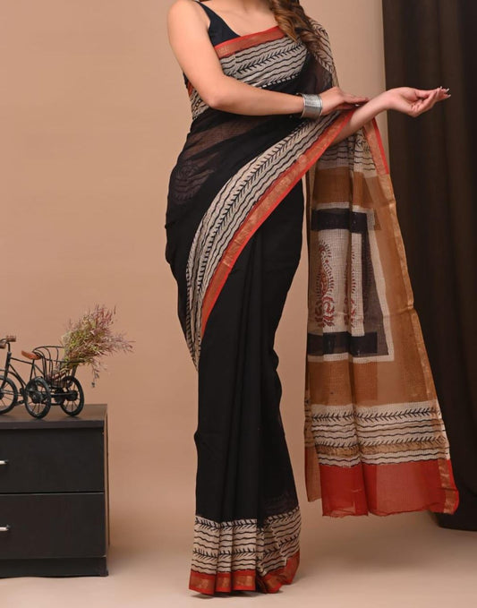 Kayatri New Kota Doria Digital Print With Zari Weaving Saree