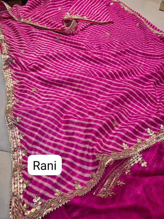 Kayatri New Pure Munga Cotton Checks Gotapatti Work Saree