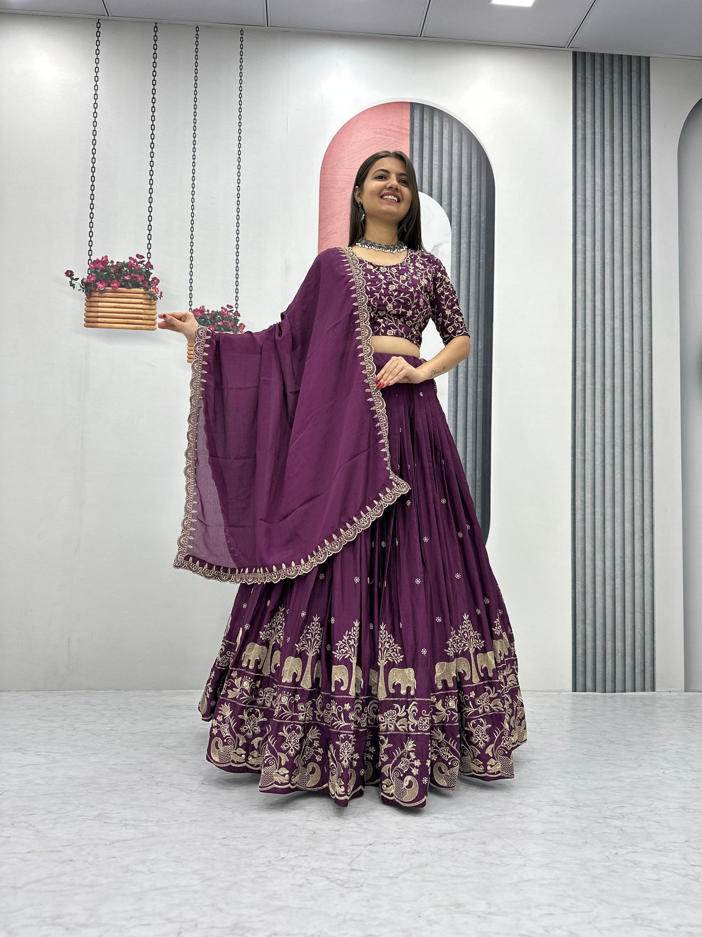 Kayatri New Designer Chinon Embroidery Thread Work Lehenga