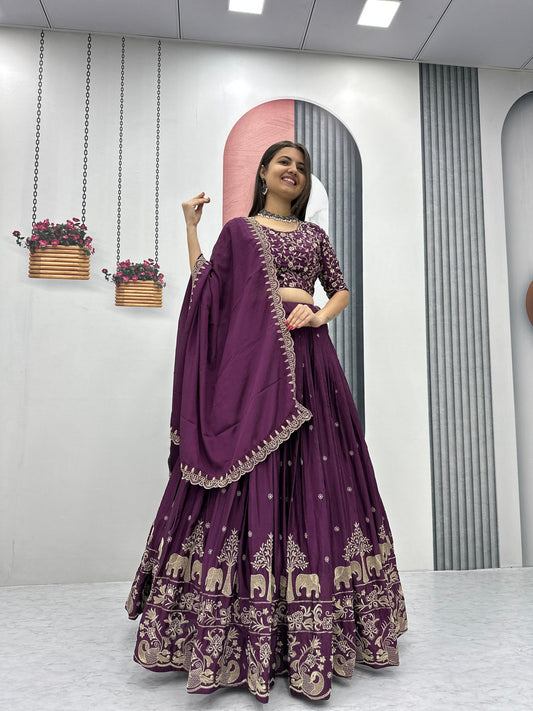 Kayatri New Designer Chinon Embroidery Thread Work Lehenga