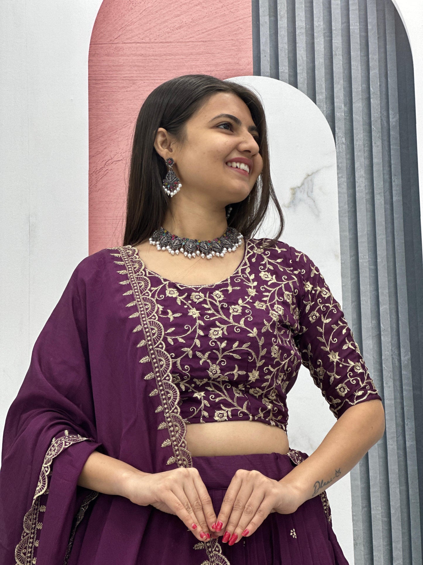 Kayatri New Designer Chinon Embroidery Thread Work Lehenga