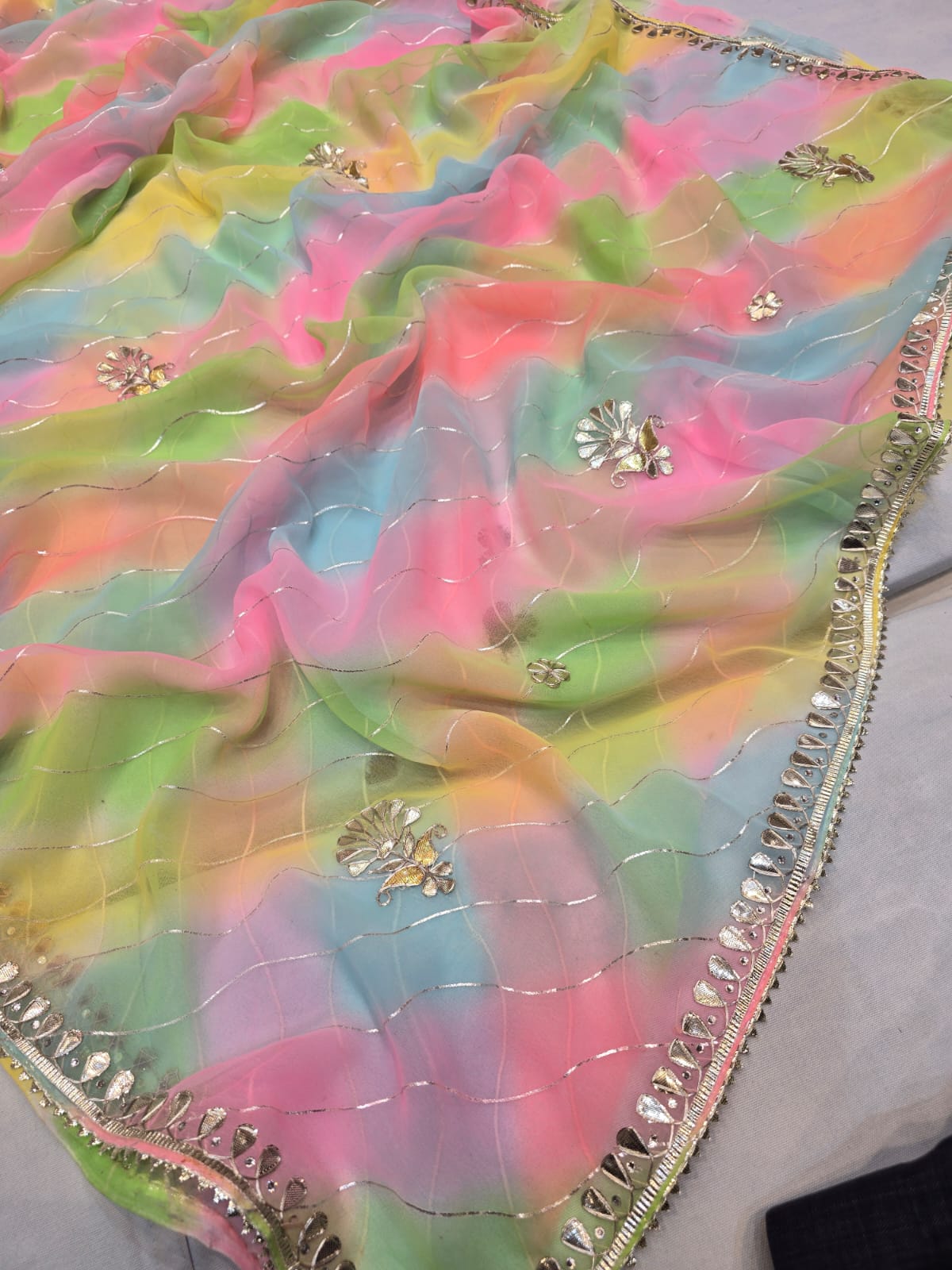 Kayatri New Light Weight Shiffon Gotapatti Work Saree