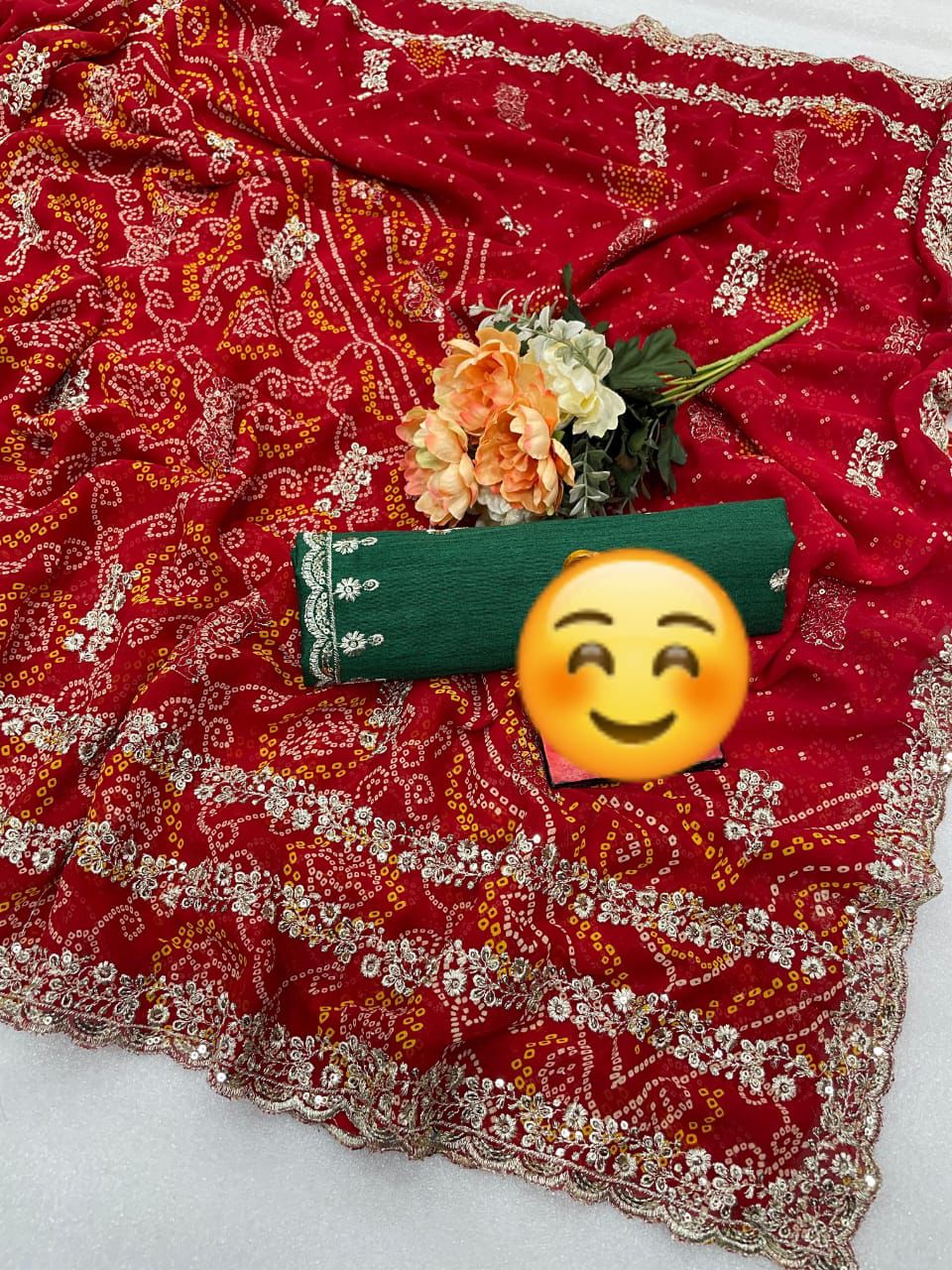Kayatri New Pure Geoegette Bandhani Prints Saree