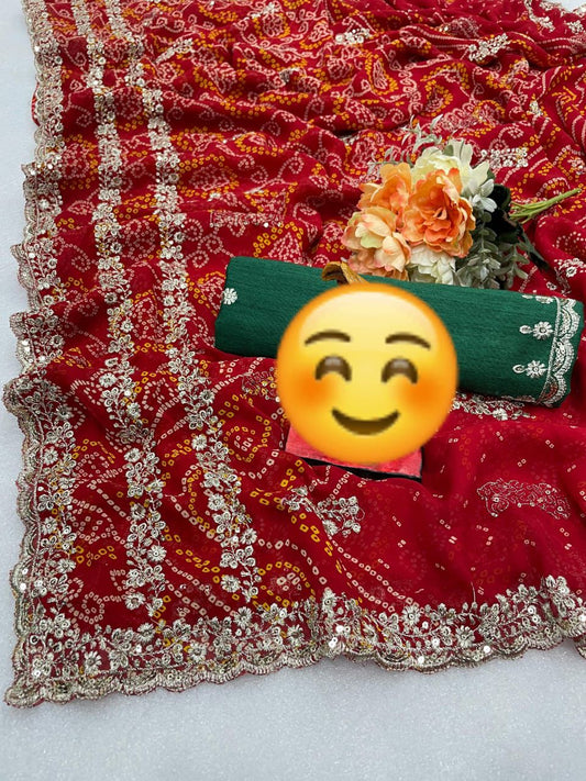 Kayatri New Pure Geoegette Bandhani Prints Saree