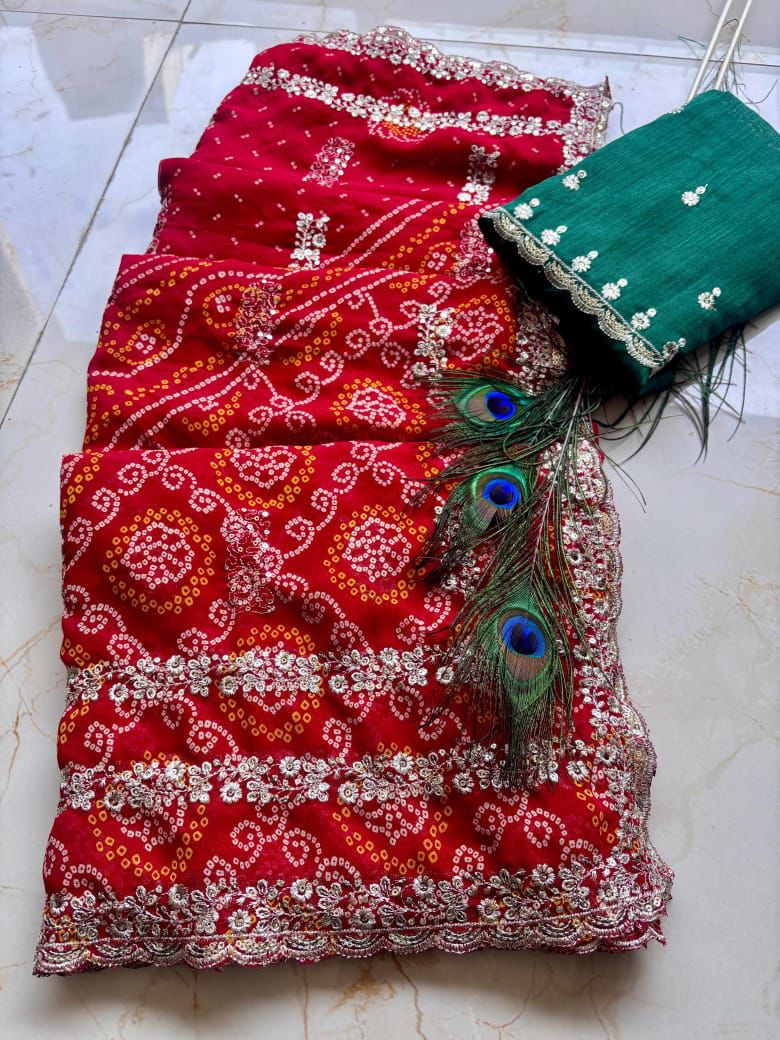 Kayatri New Pure Geoegette Bandhani Prints Saree