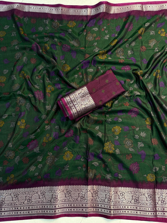 Kayatri New super Two Tone  Dola Silk Flower Design Saree