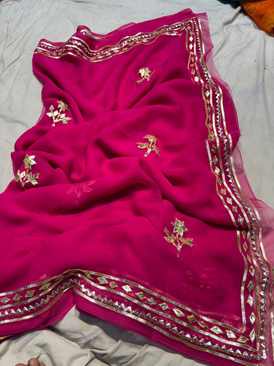 Kayatri New Chiffon 30*30 kacha Gotapatti Machine Work Saree
