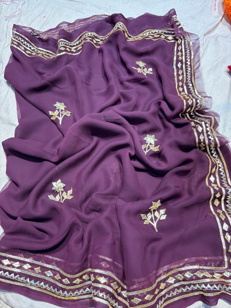 Kayatri New Chiffon 30*30 kacha Gotapatti Machine Work Saree