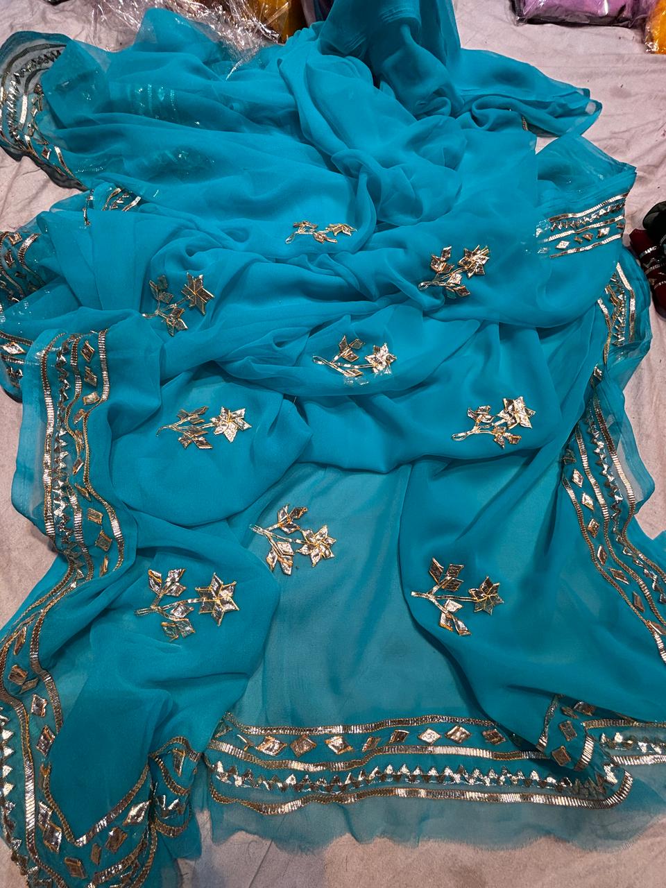 Kayatri New Chiffon 30*30 kacha Gotapatti Machine Work Saree