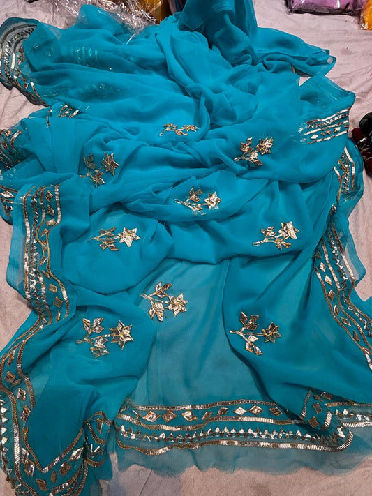 Kayatri New Chiffon 30*30 kacha Gotapatti Machine Work Saree