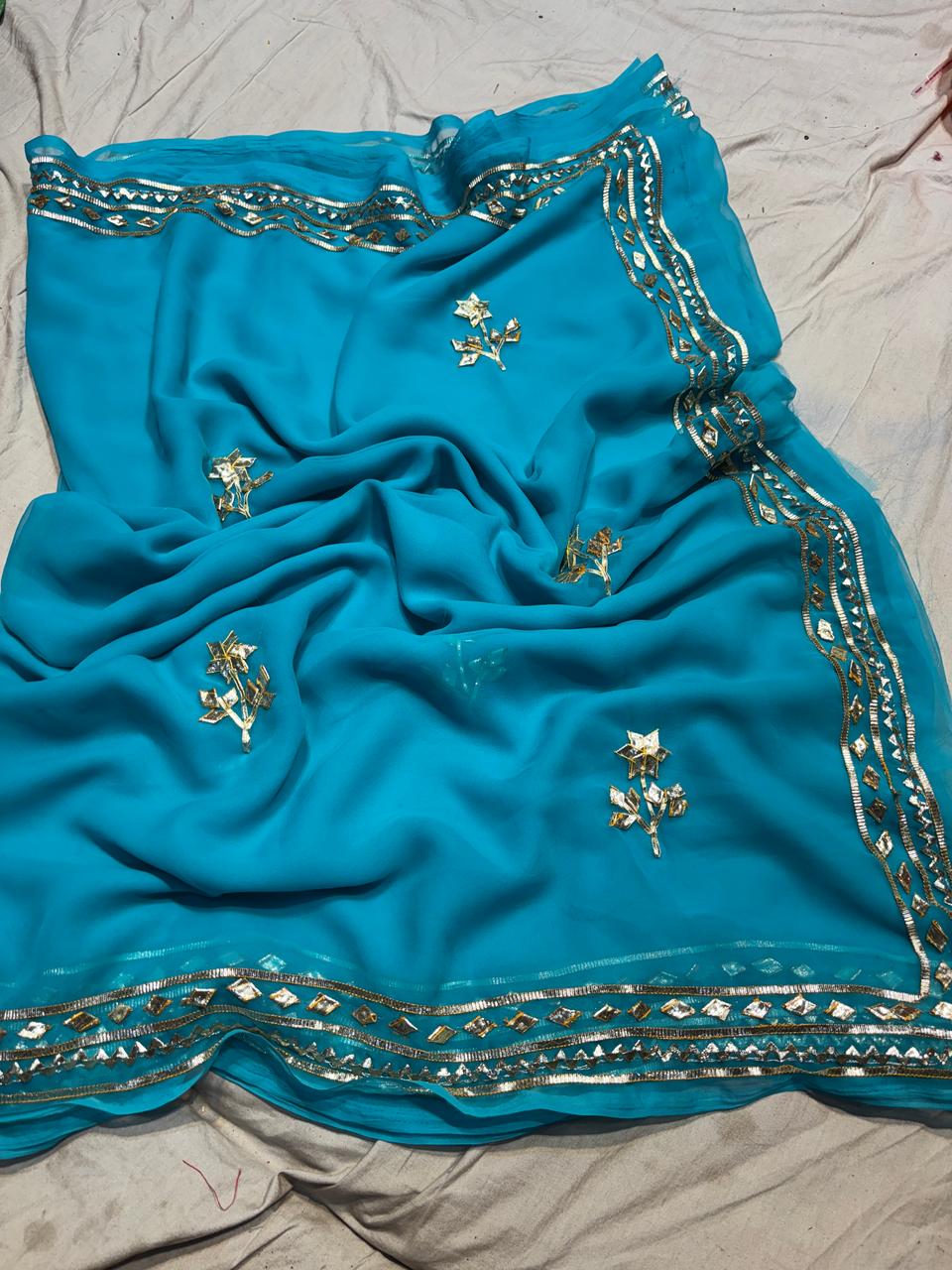 Kayatri New Chiffon 30*30 kacha Gotapatti Machine Work Saree
