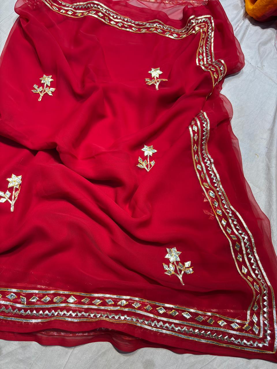 Kayatri New Chiffon 30*30 kacha Gotapatti Machine Work Saree