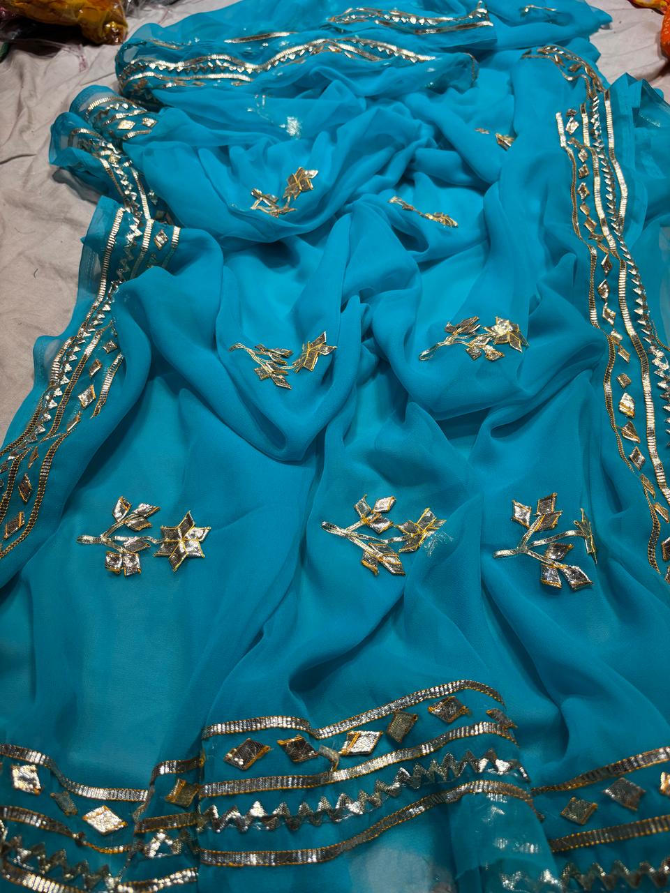 Kayatri New Chiffon 30*30 kacha Gotapatti Machine Work Saree